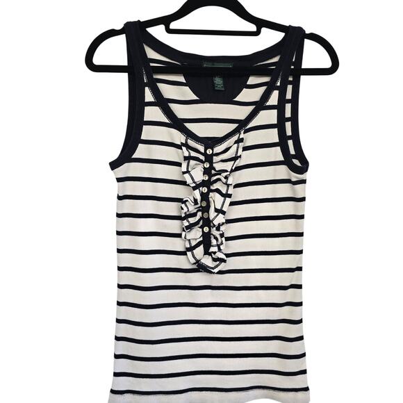 Ralph Lauren Striped Ruffle Tank Top S Navy White Nautical Coastal Timeless Y2K - Picture 1 of 7